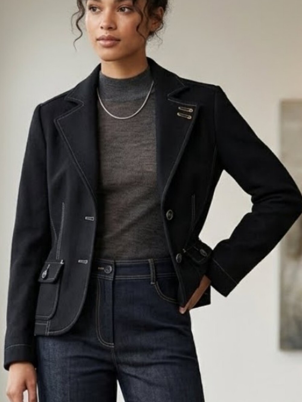 Susquehannah Trail Outfiters STO Black Tailored Wool-Blend Blazer Jacket SZ M